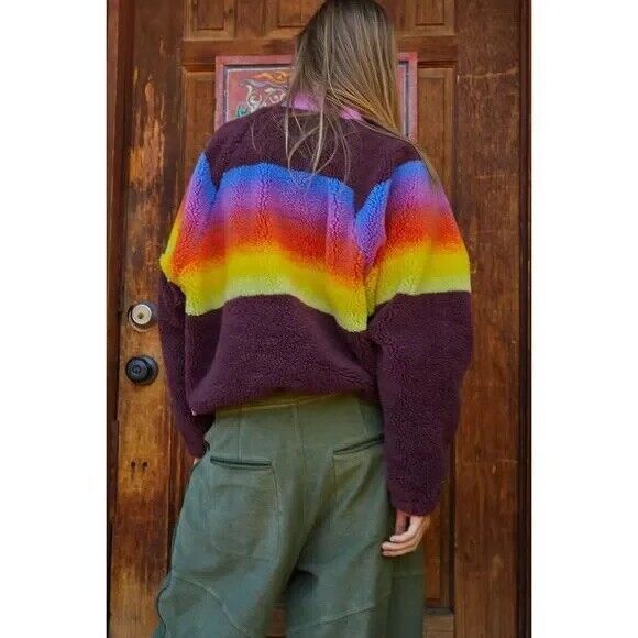 New Free People Hit the Slopes Printed Jacket Fleece Espresso Combo Size XS - Picture 3 of 9